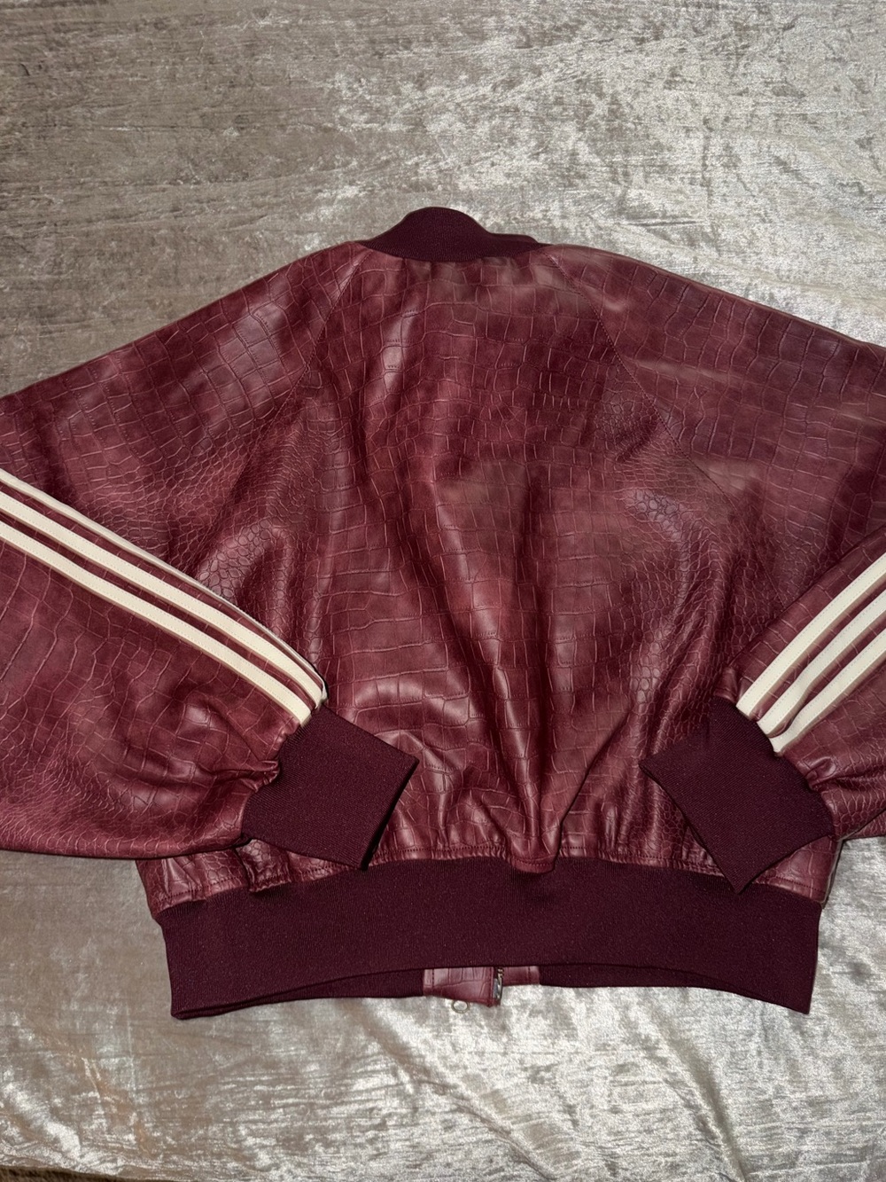 2 PIECE…adidas Burgundy Croc-Embossed Bomber Jacket with matching skirt #SET - Picture 3 of 8